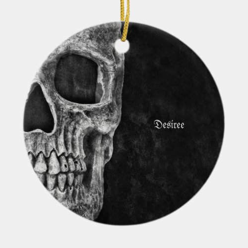 Gothic Half Skull Head Black And White Cool Grunge Ceramic Ornament