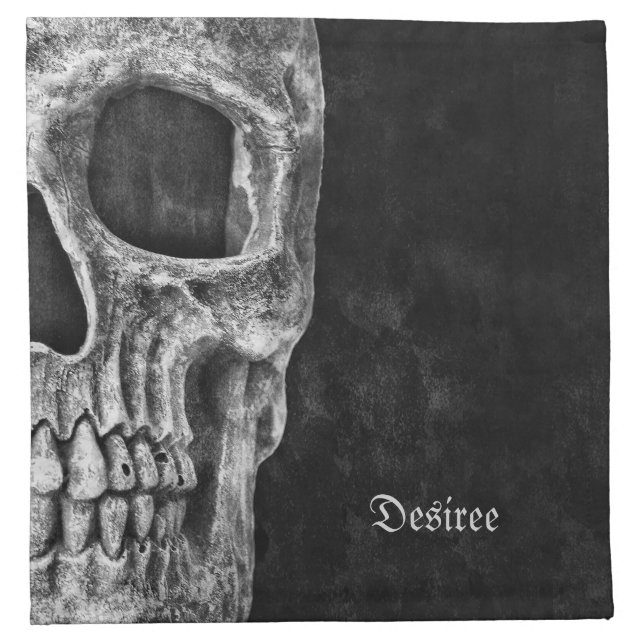 Gothic Half Skull Head Black And White Cool Grunge Cloth Napkin (Front)