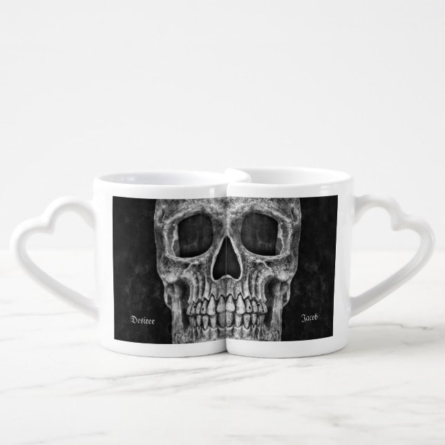 Gothic Half Skull Head Black And White Cool Grunge Coffee Mug Set (Front Nesting)