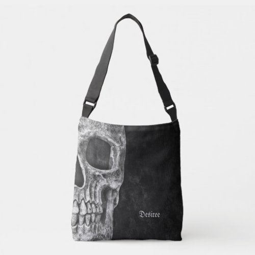 Gothic Half Skull Head Black And White Cool Grunge Crossbody Bag
