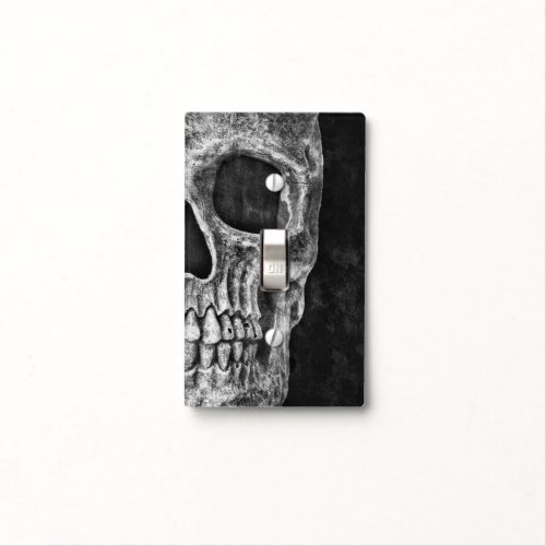 Gothic Half Skull Head Black And White Cool Grunge Light Switch Cover