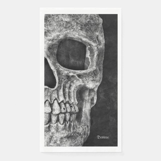 Gothic Half Skull Head Black And White Cool Grunge Paper Guest Towels (Front)