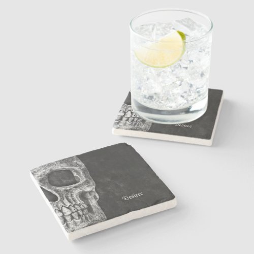 Gothic Half Skull Head Black And White Cool Grunge Stone Coaster