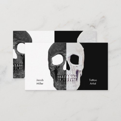 Gothic Half Skull Head Black And White Tattoo Shop Business Card