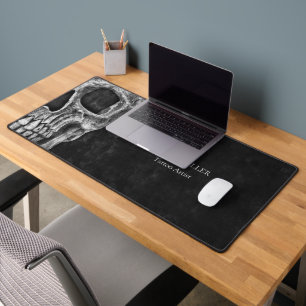 Gothic Half Skull Head Black And White Tattoo Shop Desk Mat