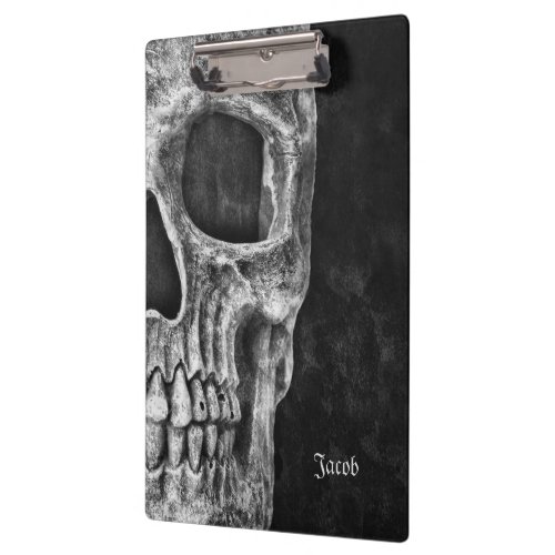 Gothic Half Skull Head Cool Black And White Grunge Clipboard