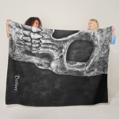 Gothic Half Skull Head Cool Black And White Grunge Fleece Blanket