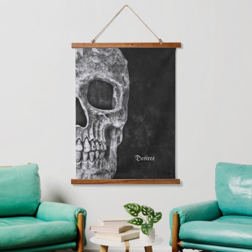Gothic Half Skull Head Cool Black And White Grunge Hanging Tapestry