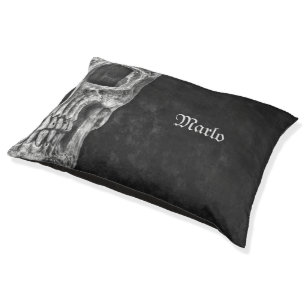 Gothic Half Skull Head Cool Black And White Grunge Pet Bed