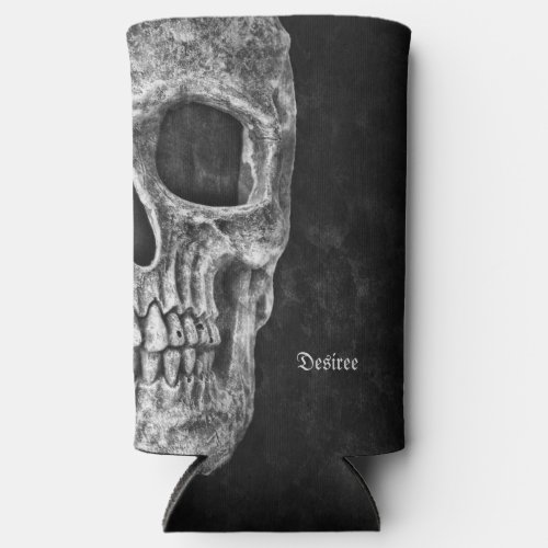 Gothic Half Skull Head Cool Black And White Grunge Seltzer Can Cooler