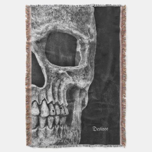 Gothic Half Skull Head Cool Black And White Grunge Throw Blanket