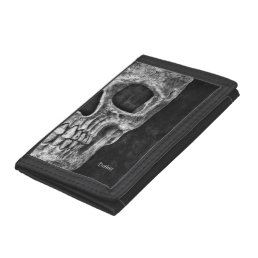 Gothic Half Skull Head Cool Black And White Grunge Trifold Wallet