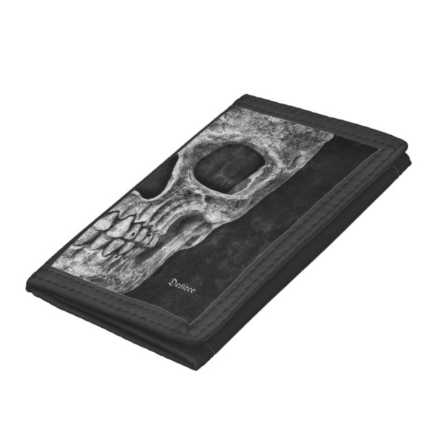 Gothic Half Skull Head Cool Black And White Grunge Trifold Wallet (Bottom)