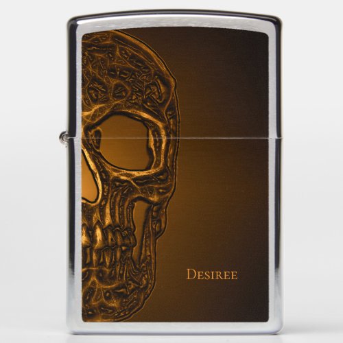 Gothic Half Skull Head Gold Metallic Scary Zippo Lighter