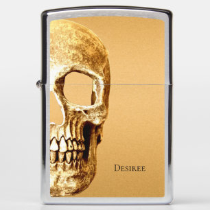 Gothic half Skull Head Gold White Cool Zippo Lighter