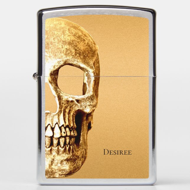Gothic half Skull Head Gold White Cool Zippo Lighter (Front)