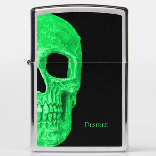 Gothic Half Skull Head Neon Green Black Grunge Zippo Lighter