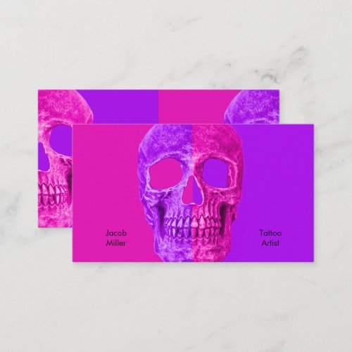 Gothic Half Skull Head Purple Pink Tattoo Shop Business Card
