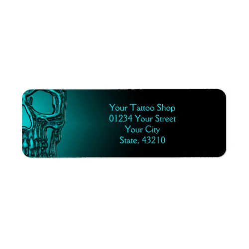 Gothic Half Skull Head Teal Green Tattoo Shop Label