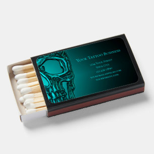 Gothic Half Skull Head Teal Green Tattoo Shop Matchboxes