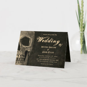 Gothic Half Skull Head Vintage Sepia Hallowedding Invitation