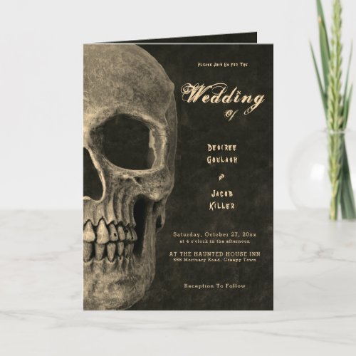 Gothic Half Skull Head Vintage Sepia Hallowedding Invitation