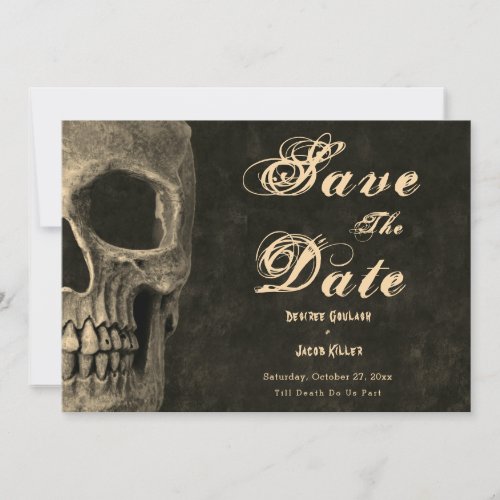 Gothic Half Skull Head Vintage Sepia Save The Date Announcement