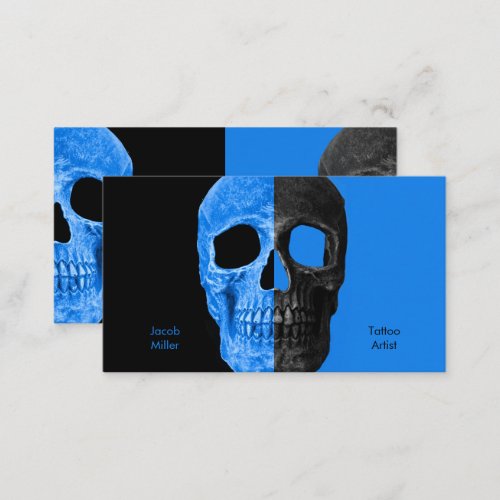 Gothic Half Skull Heads Black Blue Tattoo Shop Business Card