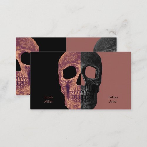 Gothic Half Skull Heads Black Brown Tattoo Shop Business Card