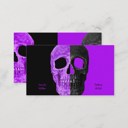 Gothic Half Skull Heads Black Purple Tattoo Shop Business Card