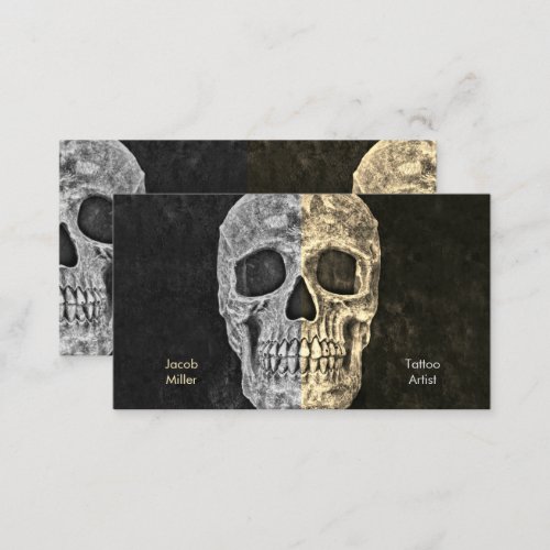 Gothic Half Skull Heads Black Sepia Tattoo Shop Business Card