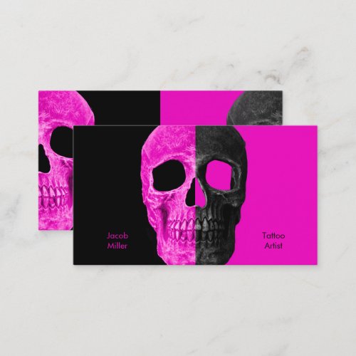 Gothic Half Skull Heads Pink Black Tattoo Shop Business Card