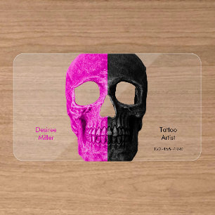 Gothic Half Skull Heads Pink Black Tattoo Shop Clear Business Cards