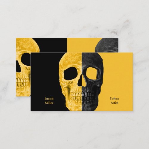 Gothic Half Skull Heads Yellow Black Tattoo Shop Business Card