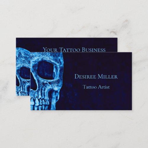 Gothic Half Skull Navy Blue Tattoo Artist Business Card