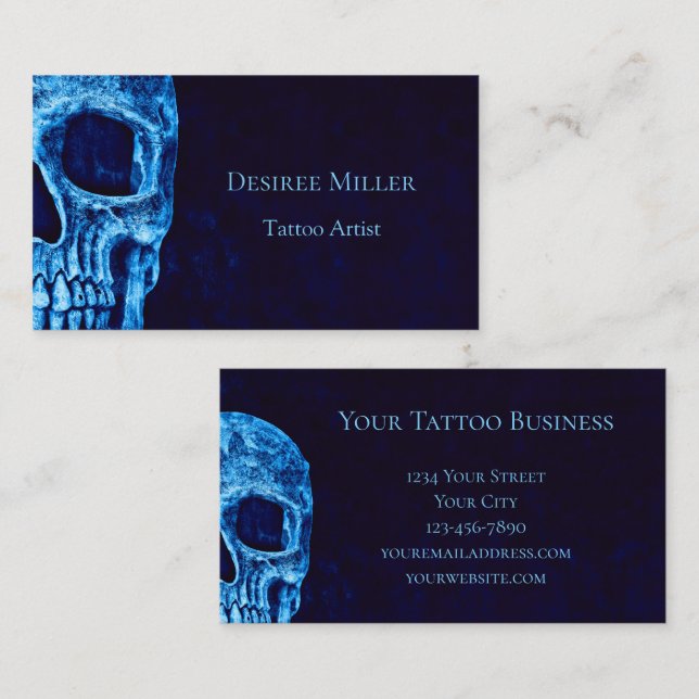 Gothic Half Skull Navy Blue Tattoo Artist Business Card (Front/Back)