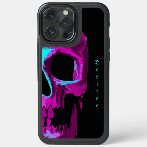 Gothic Half Skull Neon Purple Teal Black Design iPhone 13 Pro Max Case