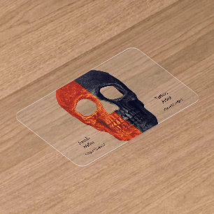 Gothic Half Skull Orange Black Cool Tattoo Shop Clear Business Cards