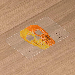 Gothic Half Skull Orange Yellow Cool Tattoo Shop Clear Business Cards