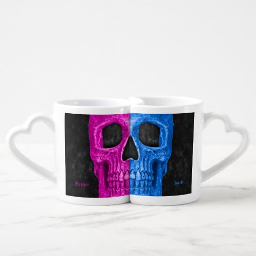 Gothic Half Skull Pink Blue Cool Grunge Coffee Mug Set