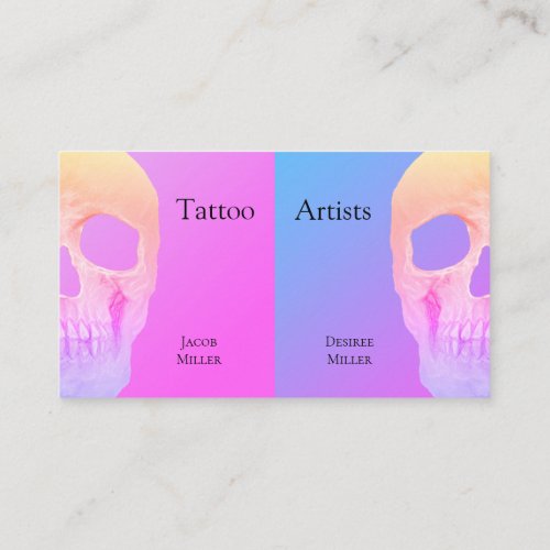 Gothic Half Skull Pink Blue Purple Tattoo Shop Bus Business Card