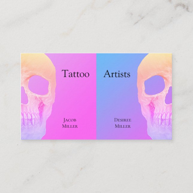 Gothic Half Skull Pink Blue Purple Tattoo Shop Bus Business Card (Back)