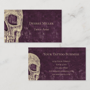 Gothic Half Skull Purple Beige Tattoo Artist Business Card