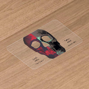 Gothic Half Skull Red Teal Brown Cool Tattoo Shop Clear Business Cards