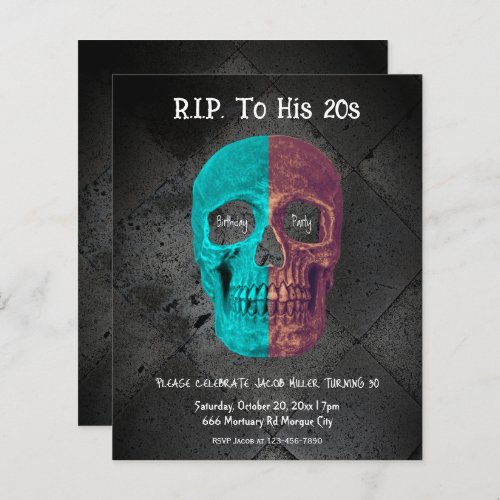 Gothic Half Skull Teal Black Budget RIP To His 20s