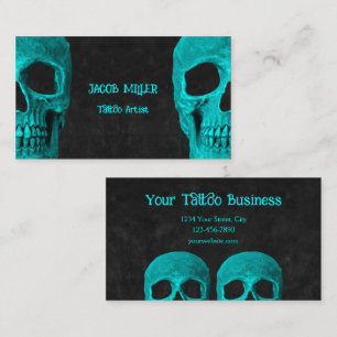 Gothic Half Skull Teal Black Tattoo Artist Business Card