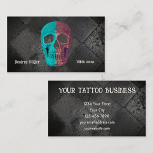 Gothic Half Skull Teal Black Tattoo Shop Business Card