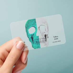 Gothic Half Skull Teal White Cool Tattoo Shop Clear Business Cards