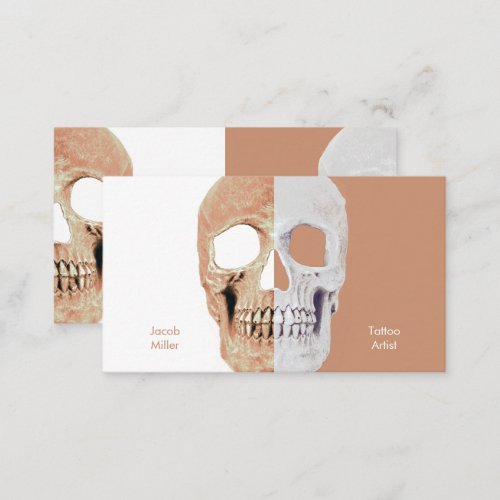 Gothic Half Skulls Pastel Brown White Tattoo Shop Business Card