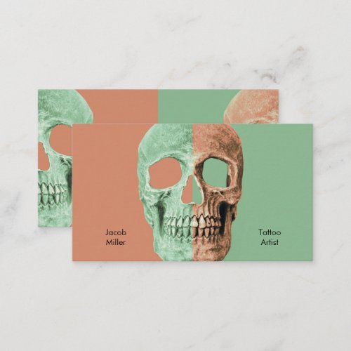 Gothic Half Skulls Pastel Green Brown Tattoo Shop Business Card